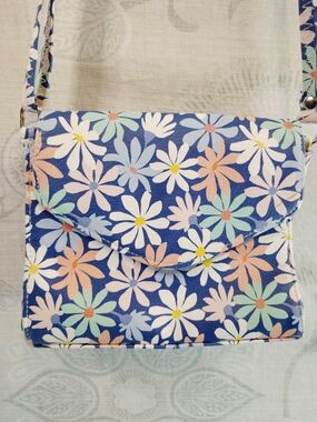 Target Blue Floral Crossbody Bag with White, Pink, Mint & Yellow Accents